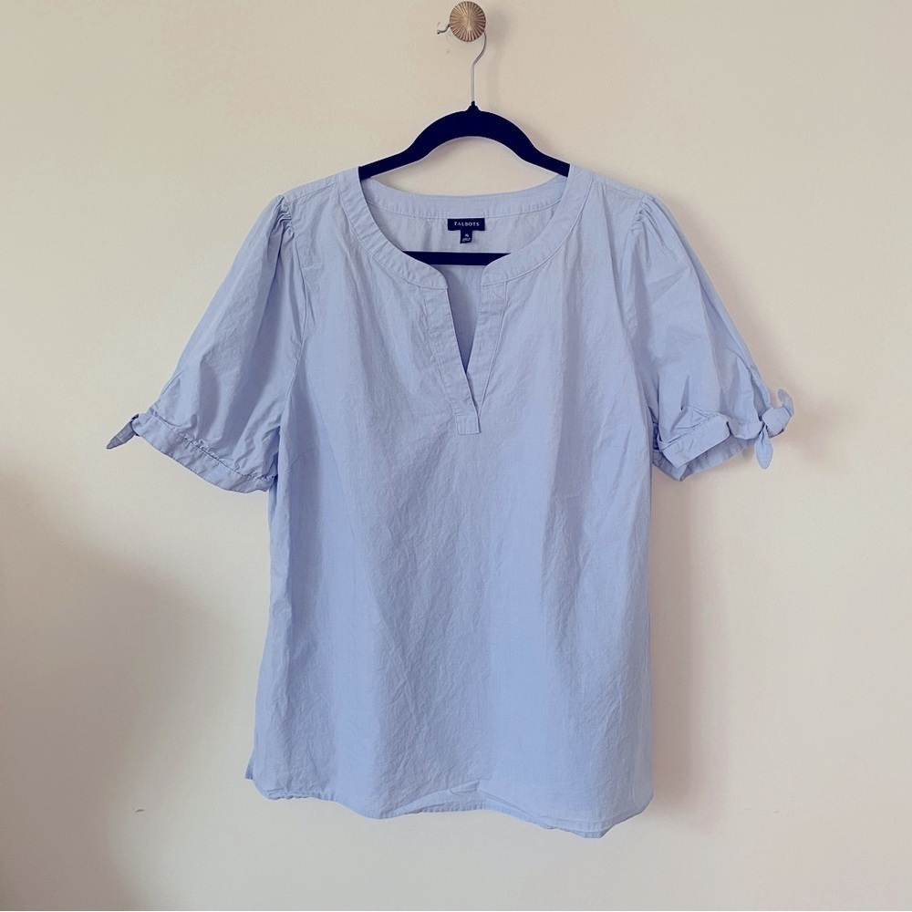 Talbots 100% Cotton Poplin Tie Short Sleeve Top End-On-End size XL - Picture 2 of 6